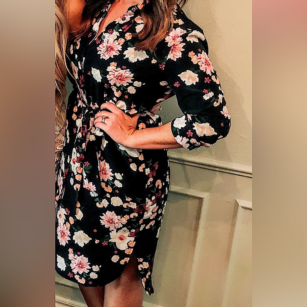 Equipment floral silk tie shirt dress